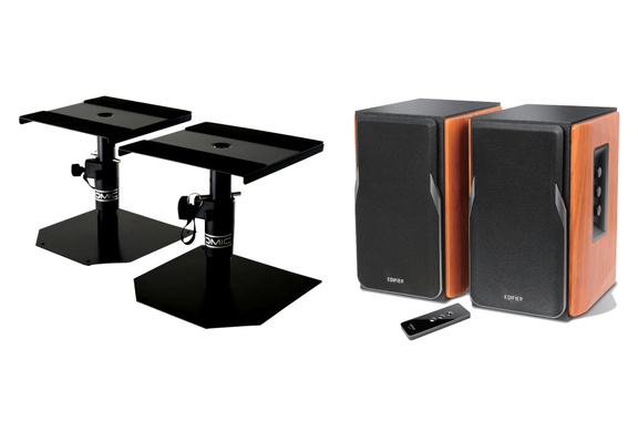 Système d'enceintes Edifier R1380T aspect bois avec ensemble de pieds image 1