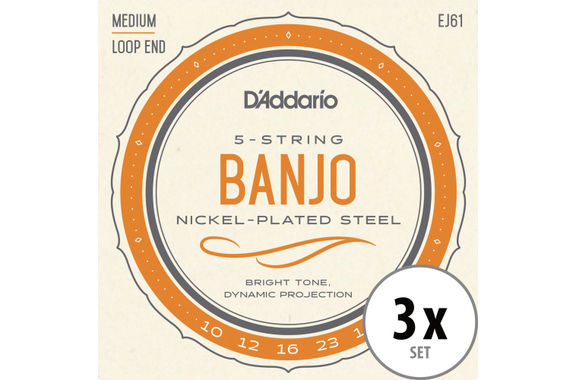 D'Addario EJ61 5-String Banjo Medium 3x SET image 1