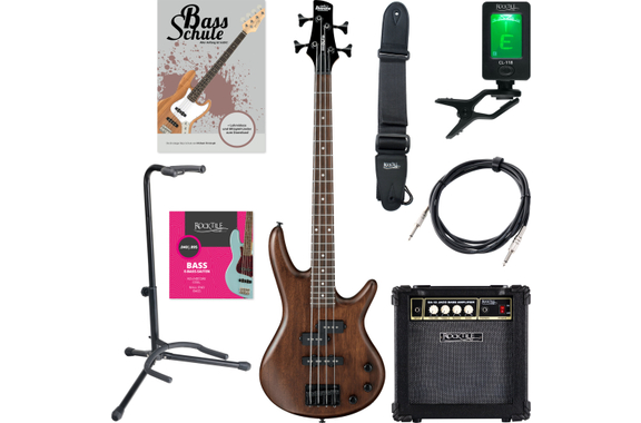 Ibanez GSRM20B-WNF E-Basse Walnut Flat Starter Set image 1