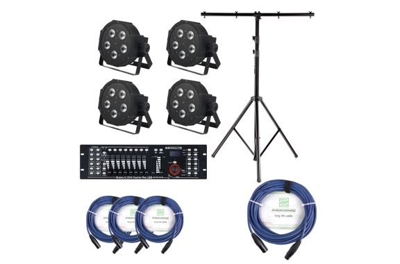 Projecteur Showlite FLP-5x9W Lot de 4 pcs avec Showlite Master Pro USB, Trépied & Câbles image 1