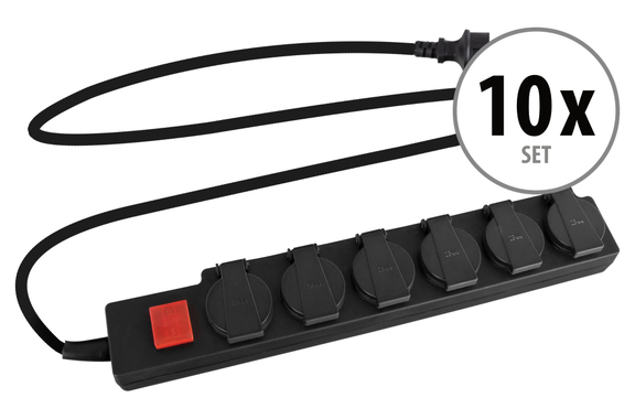 Stagecaptain OPSS-6 BK Multiprise Extérieure 6 Prises avec Interrupteur IP44 Lot de 10 image 1