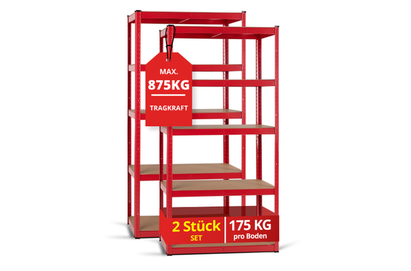 Étagère de Stockage Stagecaptain Heavyrack avec Tablettes en Bois Rouge, max. 875 kg 2x Set image 1