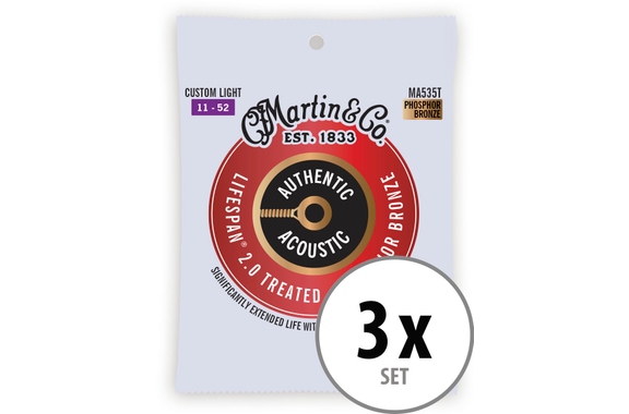 Martin Guitar MA535T Authentic Acoustic Lifespan 2.0 Phosphor Bronze Custom Light 3x Set image 1