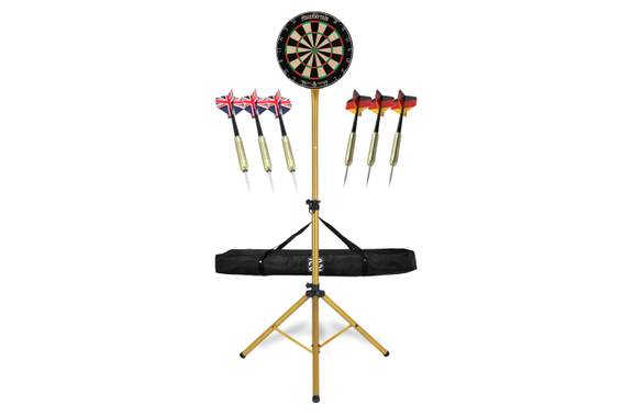Stagecaptain DBS-1715 BullsEye Pro Dartboard + Stand and Bag Set Gold image 1