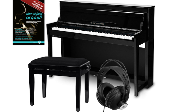 Classic Cantabile UP-1 SH E-Piano Nero Lucido Deluxe Set image 1