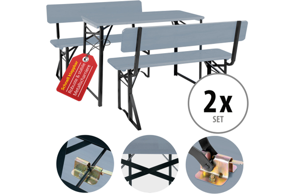Stagecaptain BBDL-119 GY Hirschgarten Conjunto De Muebles Para Carpa De Cerveza Con Respaldo Para Balcón 119 cm Gris 2x Set image 1