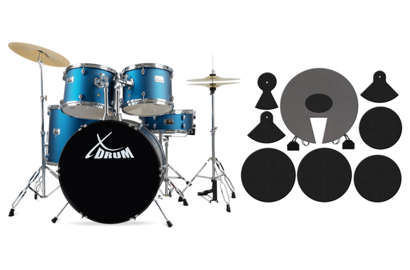 XDrum Semi 22" Standard Schlagzeug Satin Blue Sparkle Set + Dämpfer image 1