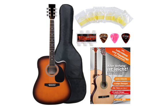 Classic Cantabile Westerngitarre mit Tonabnehmer Starter-Set inkl. 5-teiligem Zubehörset Sunburst image 1