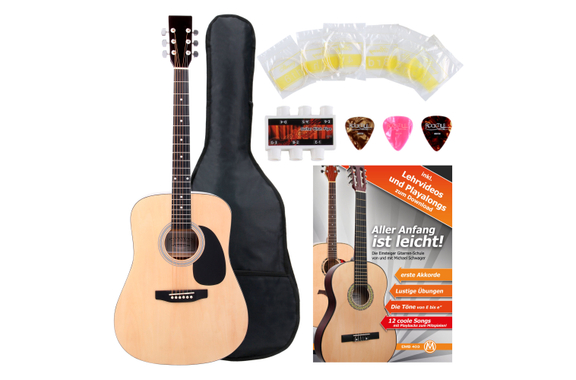 Classic Cantabile Westerngitarre Starter-Set inkl. 5-teiligem Zubehörset natur image 1