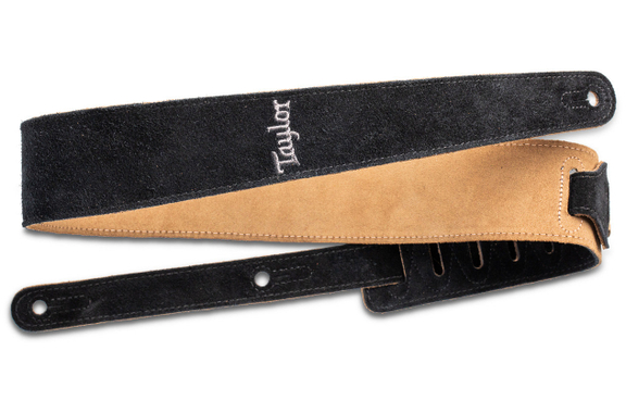 Taylor 2.5\" Embroidered Suede Guitar Strap Black image 1