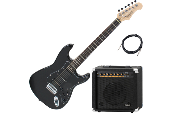 Rocktile Pro ST60-BK Guitare Électrique Tout Noire Set AK20GR image 1
