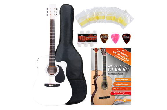Classic Cantabile Westerngitarre mit Tonabnehmer Starter-Set inkl. 5-teiligem Zubehörset weiß image 1