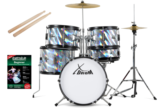 XDrum Junior Pro Kinder Schlagzeug Laser Silver inkl. Schule image 1