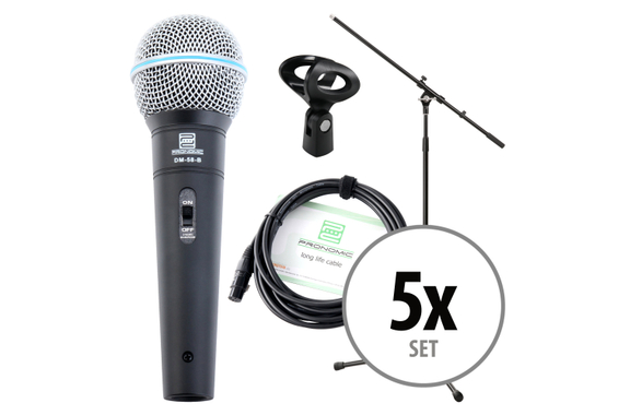Set de Inicio Pronomic DM-58-B Vocal Micrófono 5x Micrófonos, Cable XLR, Abrazadera, Soporte image 1