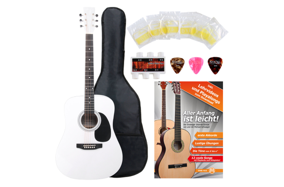Classic Cantabile Westerngitarre Starter-Set inkl. 5-teiligem Zubehörset weiß image 1