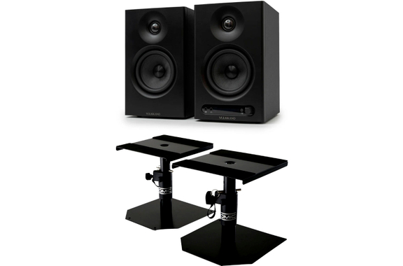Vulkkano Pro4 Studiomonitore schwarz Stativ Set image 1