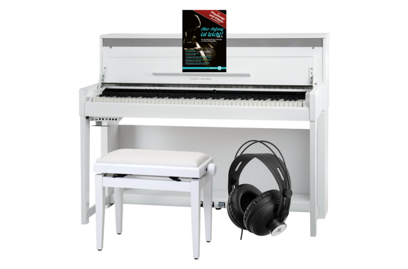 Classic Cantabile UP-1 WH Upright E-Piano Weiß Hochglanz Deluxe Set image 1