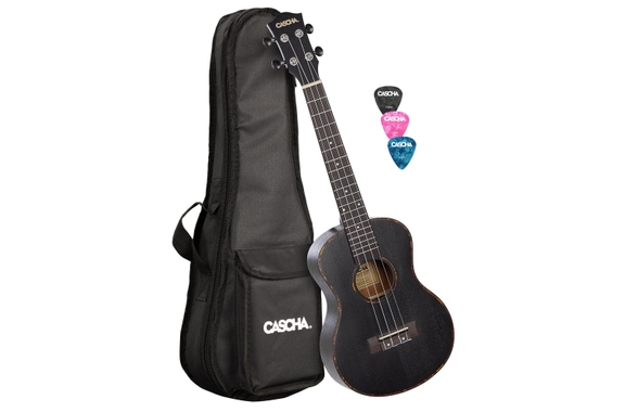 Cascha HH 2305L Premium Mahagoni Tenor Ukulele Set Schwarz Linkshänder image 1