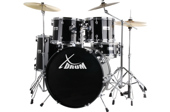 XDrum Semi 22" Standard Drumstel Midnight Black Set incl. Galgenstandaard + Crashbekken image 1