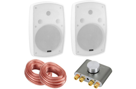 Omnitronic OD-8 Coppia Diffusori da Parete 8 Ohm Bianchi con Set Bluetooth image 1