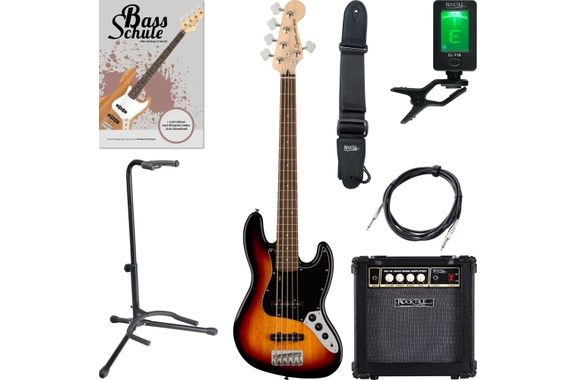Squier Affinity Jazz Bass V LRL 3-Color Sunburst Starter Set image 1