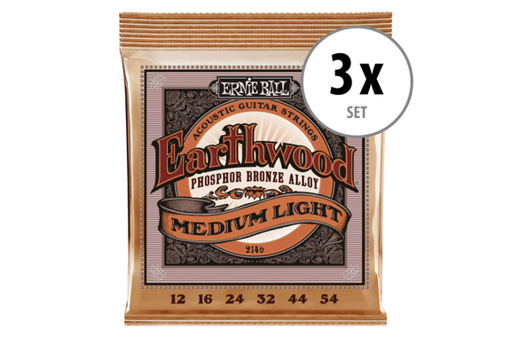 Ernie Ball 2146 Earthwood Phosphor Bronze Medium Light 3x Set image 1