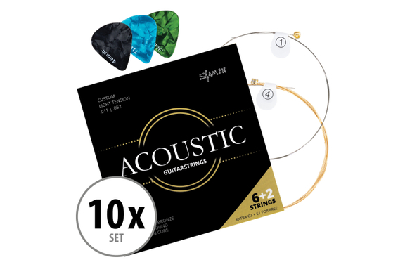 Shaman Acoustic Corde per Chitarra Western incl. 2 Corde di Ricambio e 3 Plettro Set da 10 image 1