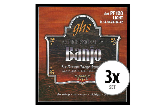 GHS PF120 Banjo Strings Light for 6-String Banjo 3x Set image 1