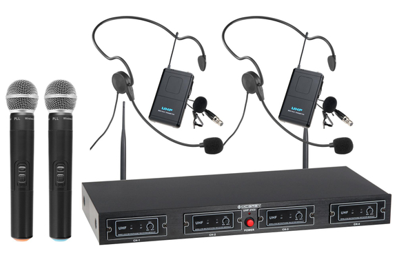 McGrey UHF-2V2H Quad Draadloze Microfoon Set met 2x Handmicrofoon, 2 Headsets en Draagzenders image 1