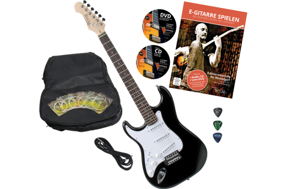 Rocktile Pro ST3-BK/RW-L Guitarra Eléctrica Para Zurdos (Lefty) Black Set con Accesorios image 1