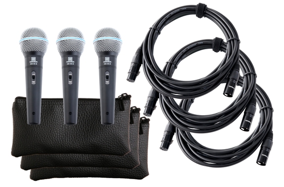Pronomic DM-58-B Micrófono Vocal con Interruptor Set de 3 Incl. 3x 5m Cable XLR image 1