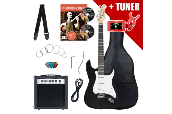Rocktile Banger's Pack E-Gitaar Set Zwart incl. Versterker, Tas, Stemapparaat, Kabel, Riem, Snaren en School incl. CD/DVD image 1