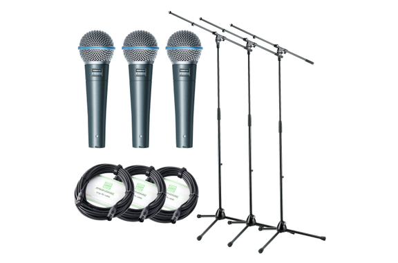 Shure Beta 58A Microfoon 3x3 Set + Statieven + Kabels 3 Microfoons image 1