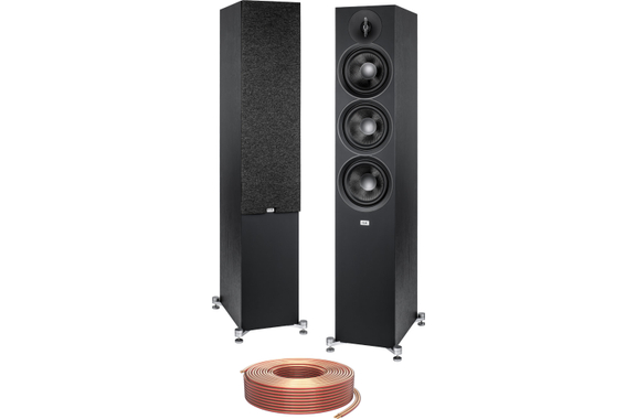 ELAC Debut F6.3 Standlautsprecher Paar Schwarz Kabel Set image 1