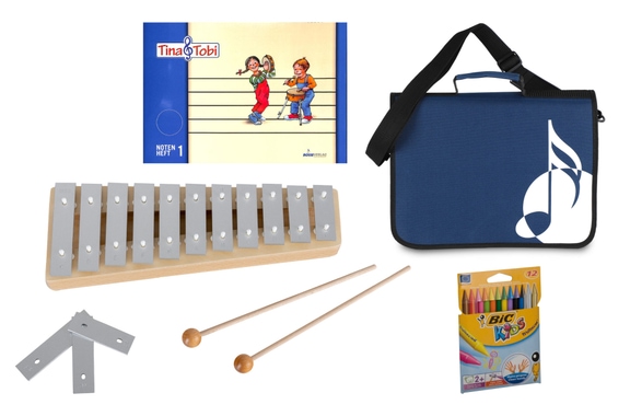 Set de Educación Musical Temprana Sonor con Cuadernillo Tina y Tobi, Glockenspiel GP, Bolsa de Partituras Azul y Lápices image 1