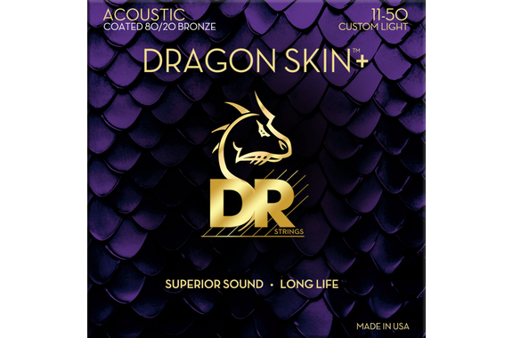 DR Strings Dragon Skin+ Acoustic 80/20 Bronze DA8-11 Custom Light 11-50 image 1