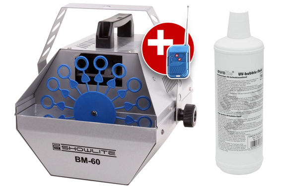 Showlite BM-60 Seifenblasenmaschine SET inkl. UV-Fluid blau image 1