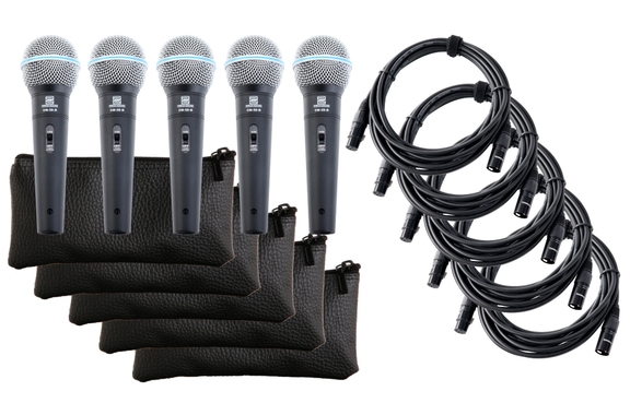 Pronomic DM-58-B Microphone Vocal avec Interrupteur Set de 5 incluant 5x Câble XLR 5m image 1