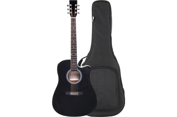 Classic Cantabile WS-10BK-CE Westerngitaar zwart met pickup tassen set image 1