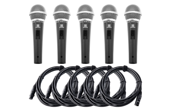 Pronomic DM-58 Microphone Vocal avec Interrupteur Set de 5 incluant 5x Câble XLR 5m image 1