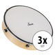 XDrum HTM-12K Pandereta De Mano De 12" Con Piel De Plástico Juego De 3