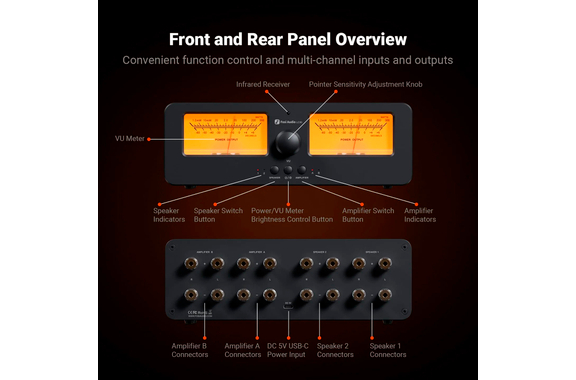 Conmutador Fosi Audio LC30 VU Amplificador/Altavoces Naranja image 10