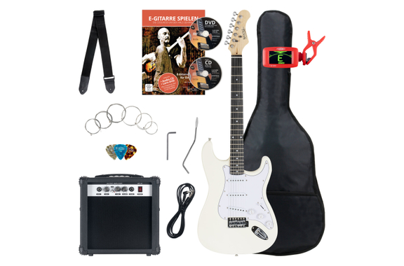 Rocktile Banger's Pack E-Gitarren Set White inkl. Verstärker, Tasche, Stimmgerät, Kabel, Gurt, Saiten und Schule inkl. CD/DVD image 12