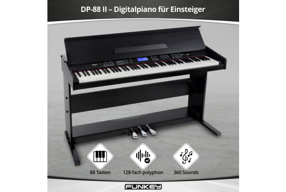 FunKey DP-88 II Digitalpiano zwart set met keyboardbank, koptelefoon en pianoles image 2