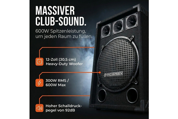 McGrey DJ-1222 Partykeller/DJ-Box 600W  - Retoure (Zustand: gut) image 2