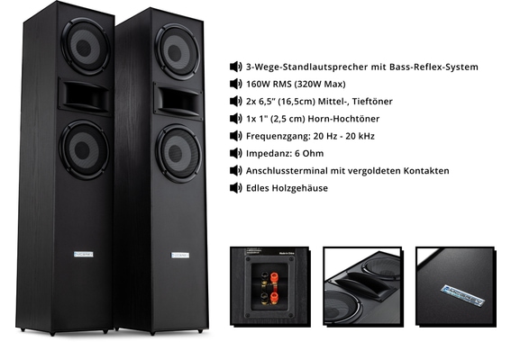 McGrey HTS-65320 BK HiFi Standlautsprecher Paar schwarz 2x 80W RMS image 2