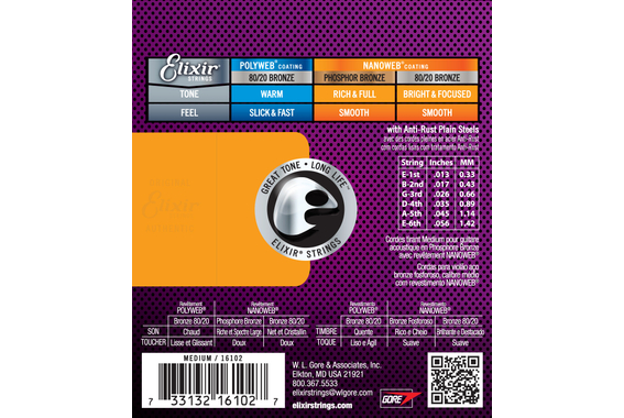 Elixir 16102 Cordes Acoustiques Bronze Au Phosphore Nanoweb Medium image 2