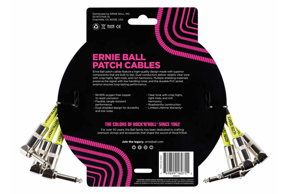 Ernie Ball 6075 Patch Cable 30 cm, 3-Pack Black image 2