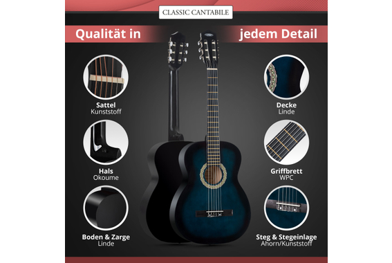 Classic Cantabile Acoustic Series AS-851-BUB 4/4 Klassikgitarre Blueburst  - Retoure (Zustand: gut) image 2