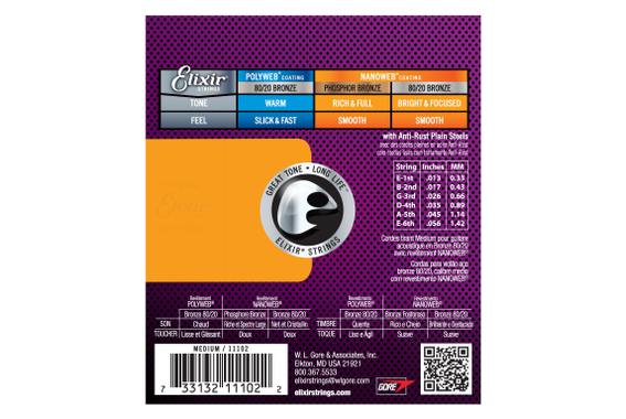 Elixir 11102 Acoustique 80/20 Nanoweb Medium image 2